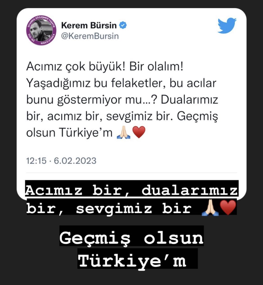 ArJete *Fan Account* (@jetajetag) on Twitter photo We mourn with you <a href="/KeremBursin/">Kerem Bürsin (Mavi Tik ;)</a> and the people of your land your losses, and hold you always in our prayers 🙏♥️
#KeremBürsin
#PrayForTurkey
#deprem We mourn with you <a href="/KeremBursin/">Kerem Bürsin (Mavi Tik ;)</a> and the people of your land your losses, and hold you always in our prayers 🙏♥️
#KeremBürsin
#PrayForTurkey
#deprem