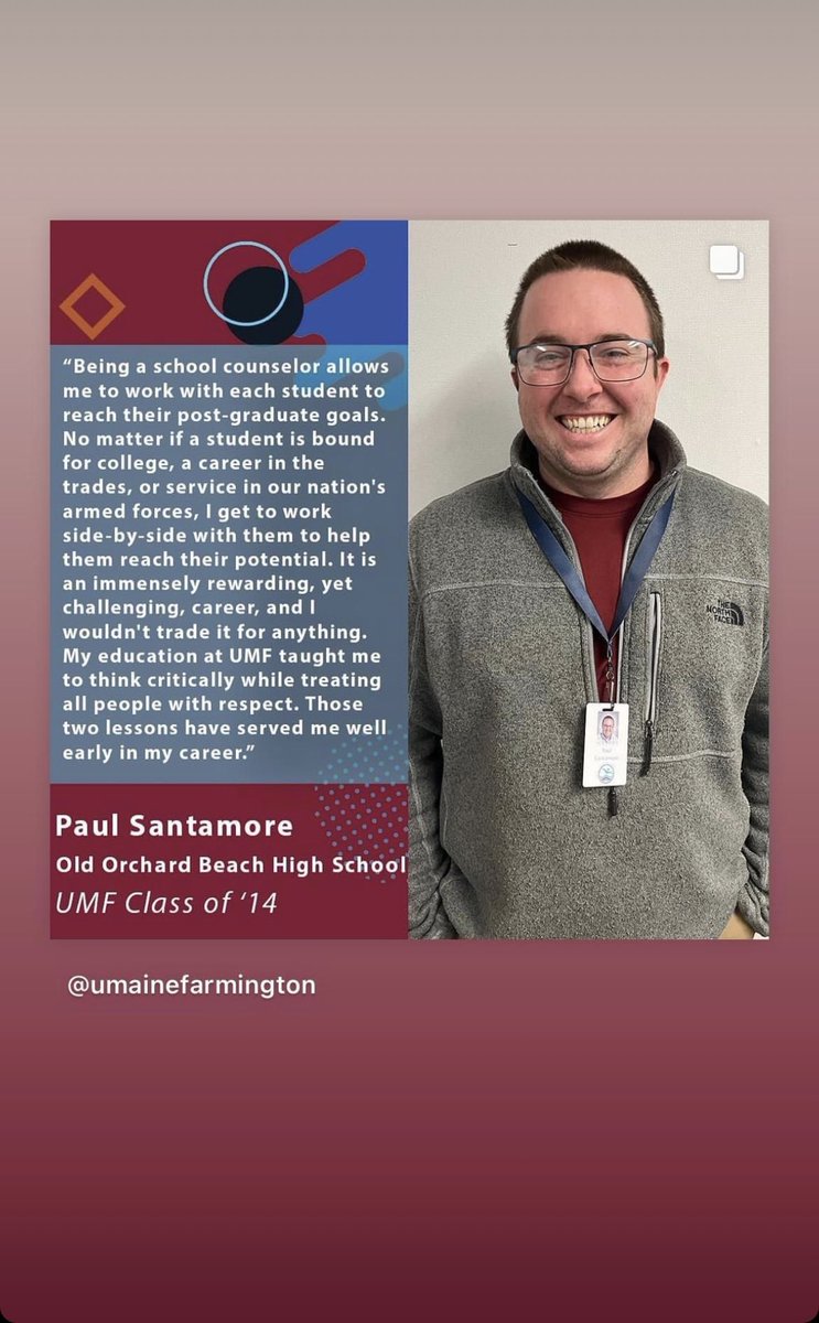 Our own Mr. Santamore was a spotlight at UMF this month in honor of National School Counselor Week.  We are lucky to have him here at OOBHS!