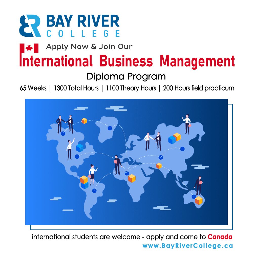 bayrivercollege's tweet photo. Why don't you apply Bay River College's International Business Management program and come to Canada & become an #InternationalManager?🇨🇦
Register Now: https://t.co/tpSPN03qFQ
Increase sales
Expand Resources
Reduce #Risks
#Financial Analysis
Merchandise #Trade
#Import #Export https://t.co/ch3vW0jF9K