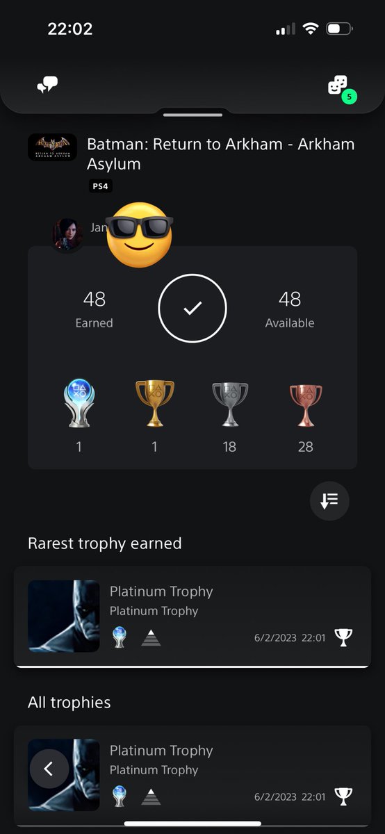 Platinum no.46!
Batman : Return to Arkham Asylum
One of the more challenging platinums i’ve done 😫. #PS5Share #trophyhunters