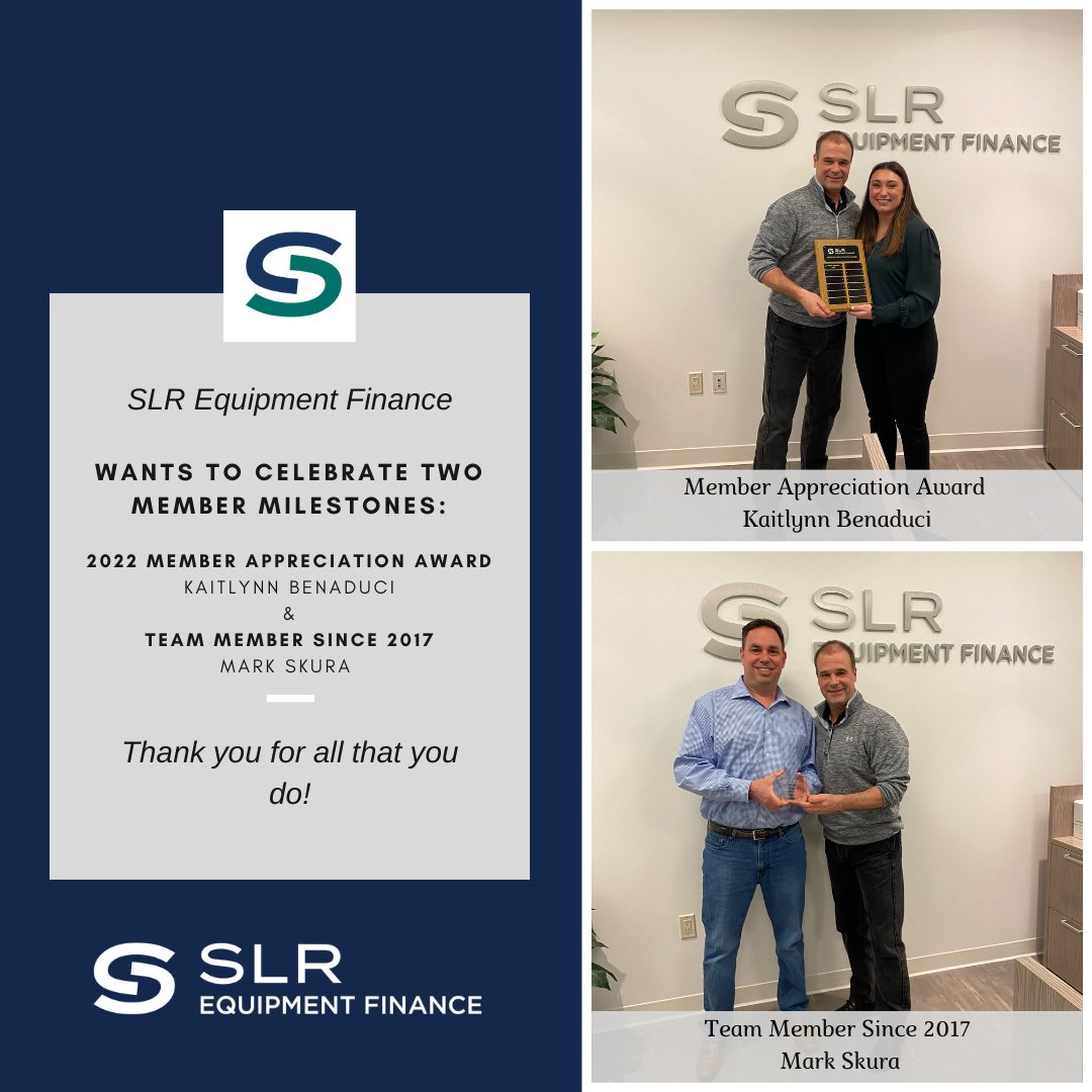 At our Q4 All Member Meeting, Thomas Casey presented Mark Skura his 5 Year Anniversary Award with SLR Equipment Finance  &amp; Kaitlynn Benaduci with our very first Member Appreciation Award.

We appreciate our devoted members and proudly dedicate the time to commemorate them!