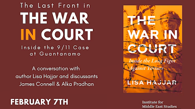 GMcalendar's tweet photo. #TOMORROW Join Lisa Hajjar to discuss her new book "The War in Court: Inside the Long Fight against #Torture" with a particular focus on the legal battles over the treatment of people detained at #Guantanamo via zoom #thisTuesday at 7pm. RSVP https://t.co/Q7VjDOhYrC #cia https://t.co/1lS2W0aUWV