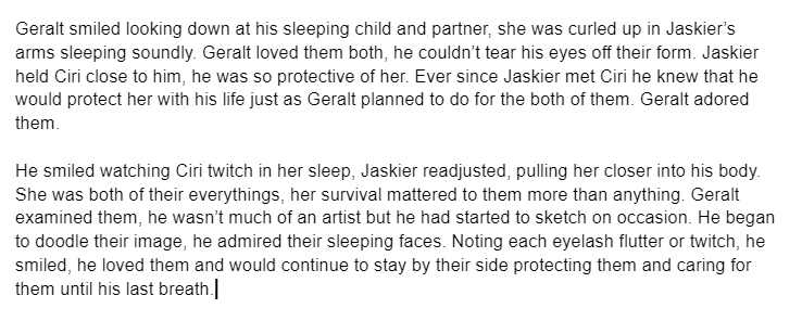 dawns_nsfw's tweet photo. Did a short writing for todays SFW prompt admire 
#witcherbowsandarrows2 @WtchrBowsNArrws #witchersvalentines 
Just a soft mini writing for today 

#geraskier #ciri 
Will post on a03 later tonight but enjoy the screenshot for now #TheWitcher https://t.co/Hd3WECLI3B
