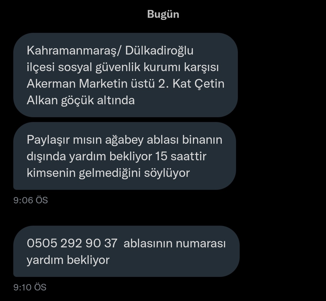 ultrAslanPFK's tweet photo. Lütfen imkanı olan herkes yardım etsin,Rt atalım paylaşalım imkanı olan herkes yardımcı olsun.Hiç bir şeyi ihmal etmeyin paylaşın #DEPREMOLDU #deprem #ENKAZALTİNDAYİM #enkazaltındayım https://t.co/QYVTIpi7qm