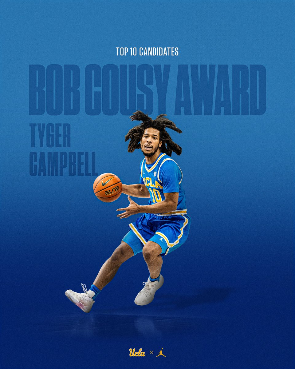 UCLAMBB's tweet photo. UCLA’s Tyger Campbell (@tygercampbell15) has been named as one of 10 players to the late season watch list for the Bob Cousy Point Guard of the Year Award (named by @HoopHall).

DETAILS: https://t.co/9d8ZdH99nD https://t.co/Jli73O4qqz