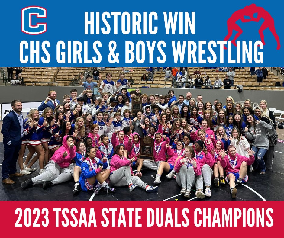 FIRST TIME IN HISTORY 👏 Our Cleveland High School Wrestling teams made history by winning both the boys and girls TSSAA State Duals Championship on Saturday! Congratulations to these athletes! We're so proud of you!