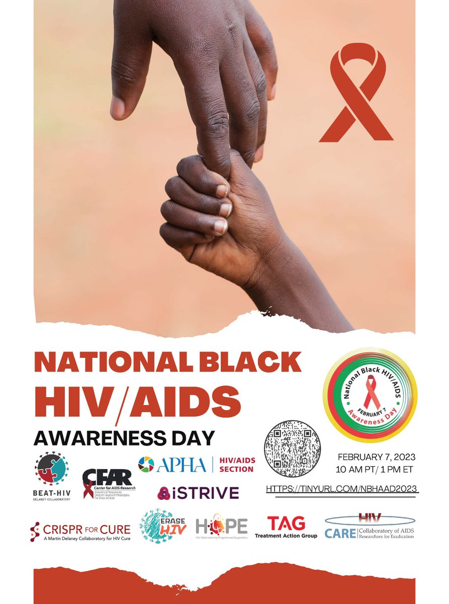 Join us on February 7 at 1 pm ET to discuss #racialequity and #HIVcure at a time when 42% of new HIV diagnoses in the US are among Black people without their proportionate participation in HIV cure-related research: bit.ly/3lfrIMl
#NBHAAD #BlackHealthMatters
