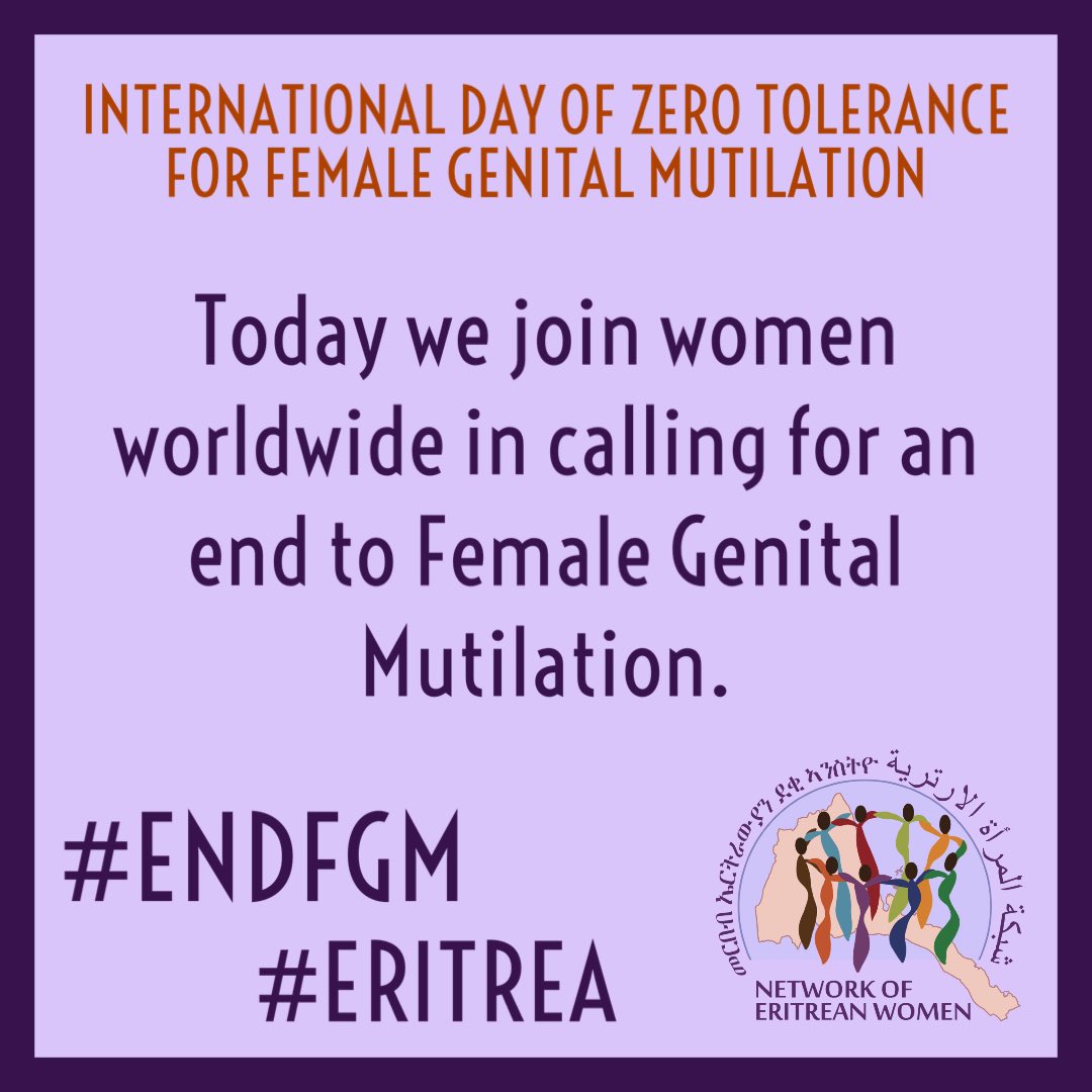 NetworkEriWomen's tweet photo. Female genital mutilation is a human right violation, one that has life long consequences.

Join us this week to learn more about the global #EndFGM campaign and ways you can support Eritrean women and girls.

#EndFGM 
#Eritrea https://t.co/PX3j1htGKq