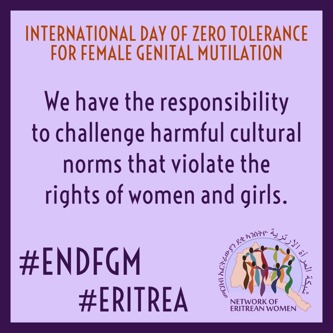 NetworkEriWomen's tweet photo. Female genital mutilation is a human right violation, one that has life long consequences.

Join us this week to learn more about the global #EndFGM campaign and ways you can support Eritrean women and girls.

#EndFGM 
#Eritrea https://t.co/PX3j1htGKq