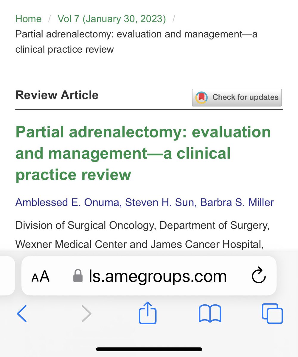 Great to see our article on Partial Adrenalectomy published in the current edition of Laparoscopic Surgery with <a href="/OhioStateSurg/">Ohio State Wexner Medical Center Surgery Dept.</a> residents <a href="/shsunsta/">Steven Sun</a> <a href="/AmblessedOnuma/">Amblessed Onuma, MD</a>. Clinical nuts and bolts. Much to consider when planning these. ls.amegroups.com/issue/view/443 <a href="/TheAAES/">American Association of Endocrine Surgeons</a> <a href="/SAGES_Updates/">SAGES is in Tampa in 2026!</a>