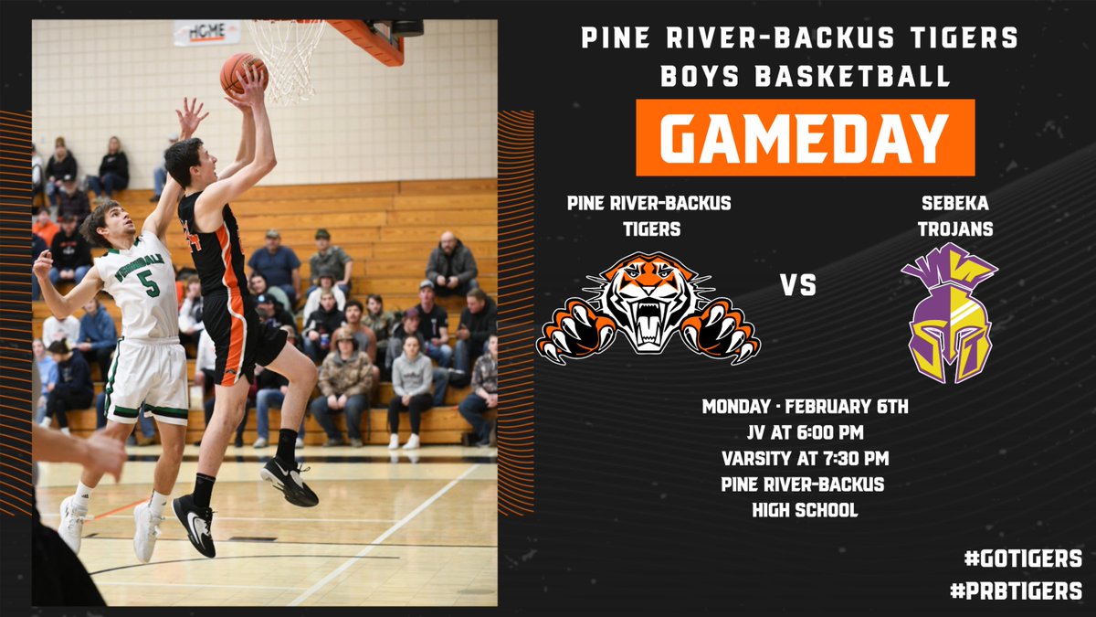 Pine River-Backus Tigers AD (@adprb) on Twitter photo Good luck to the PRB Tigers Boys Basketball team as they host the Sebeka Trojans tonight!
📍Pine River-Backus HS
⏰ JV at 6 PM, Varsity at 7:30 PM
📺yourliveevent.com
#GoTigers #PRBTigers <a href="/JeremyMillsop/">Jeremy Millsop</a> <a href="/PEJ_Dan/">Dan Determan</a> <a href="/kkinwwwikfgiklk/">KKIN WWWI KFGI KLKS</a> <a href="/MNScoreFeed/">MN ScoreFeed</a> <a href="/CentralMNHoops/">Central MN HS Hoops</a> Good luck to the PRB Tigers Boys Basketball team as they host the Sebeka Trojans tonight!
📍Pine River-Backus HS
⏰ JV at 6 PM, Varsity at 7:30 PM
📺yourliveevent.com
#GoTigers #PRBTigers <a href="/JeremyMillsop/">Jeremy Millsop</a> <a href="/PEJ_Dan/">Dan Determan</a> <a href="/kkinwwwikfgiklk/">KKIN WWWI KFGI KLKS</a> <a href="/MNScoreFeed/">MN ScoreFeed</a> <a href="/CentralMNHoops/">Central MN HS Hoops</a>