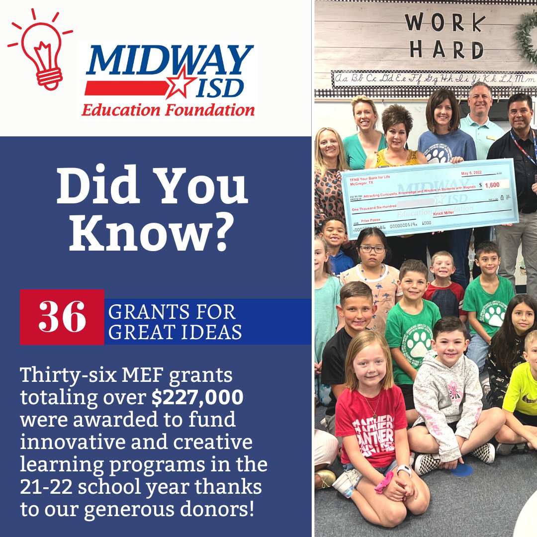 Thank you to our generous donors &amp; partners for allowing the Midway Education Foundation to award so many innovative teaching grants to our outstanding teachers this year.