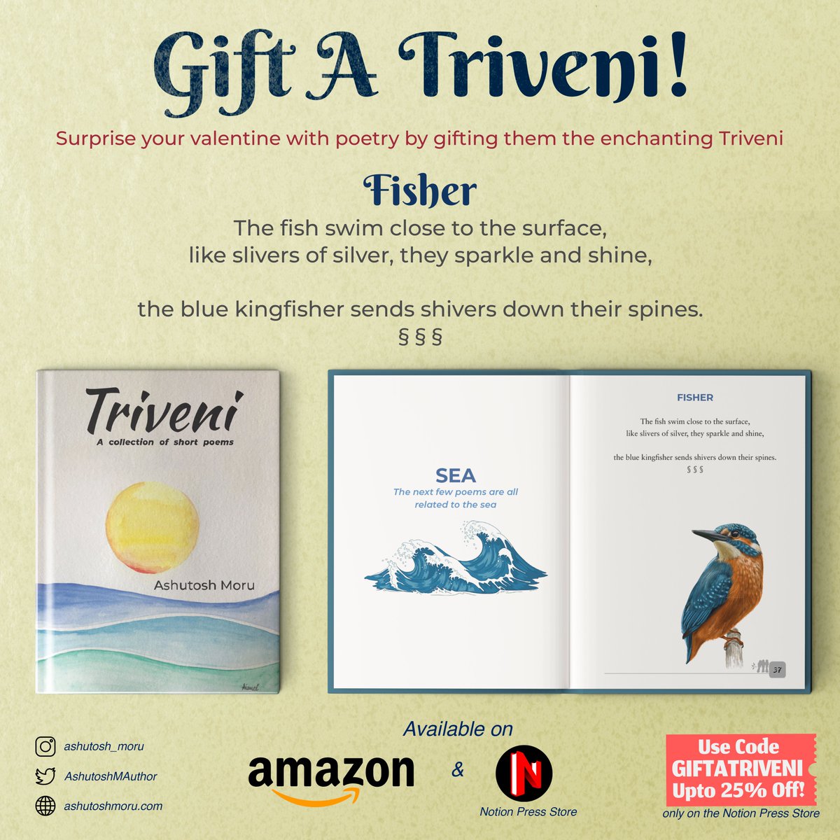 AshutoshMAuthor's tweet image. Calling all poetry lovers! Immerse yourself in the world of Triveni, my debut poetry collection that explores love, life, and everything in between. Use code GIFTATRIVENI for exclusive discounts on Notion Press Store 📚💭
Link in bio!
#Triveni #Poetry #NotionPress #GiftATriveni