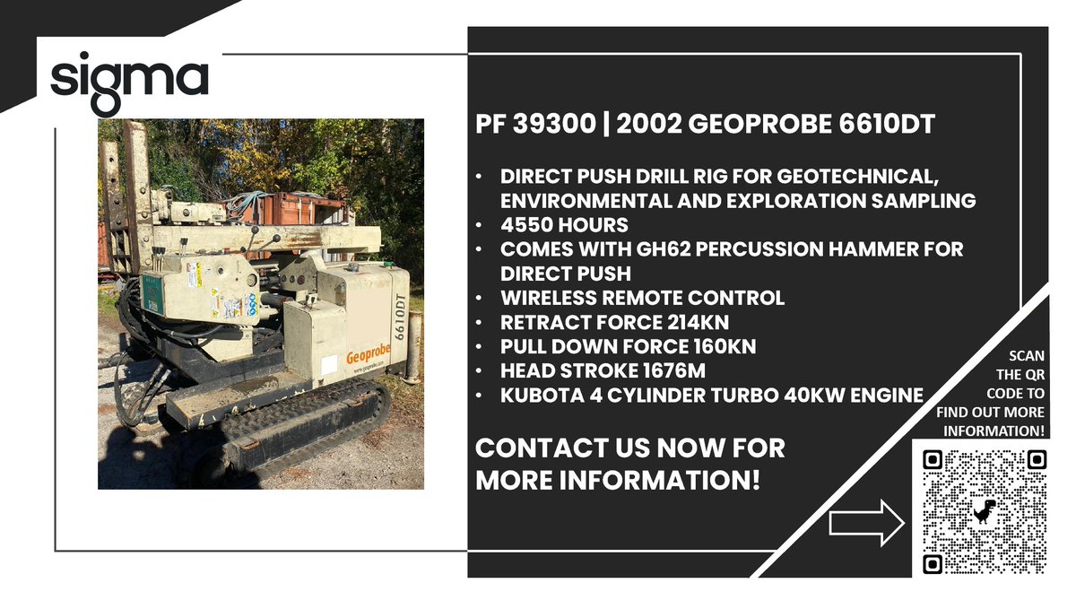 sigmaplant's tweet photo. MACHINE OF THE WEEK!
PF 39300 | 2002 GEOPROBE 6610DT
CONTACT US FOR INFORMATION!
https://t.co/UoImb2Umav
CONTACT US:
T: +44 (0) 1642 206100
E: sales@sigmaplantfinder.com
#machines #machinery #piling #drilling #sales #machinerysales #geoprobe #geotechnicaldrill #geothermaldrill https://t.co/UoQbdxG5zL