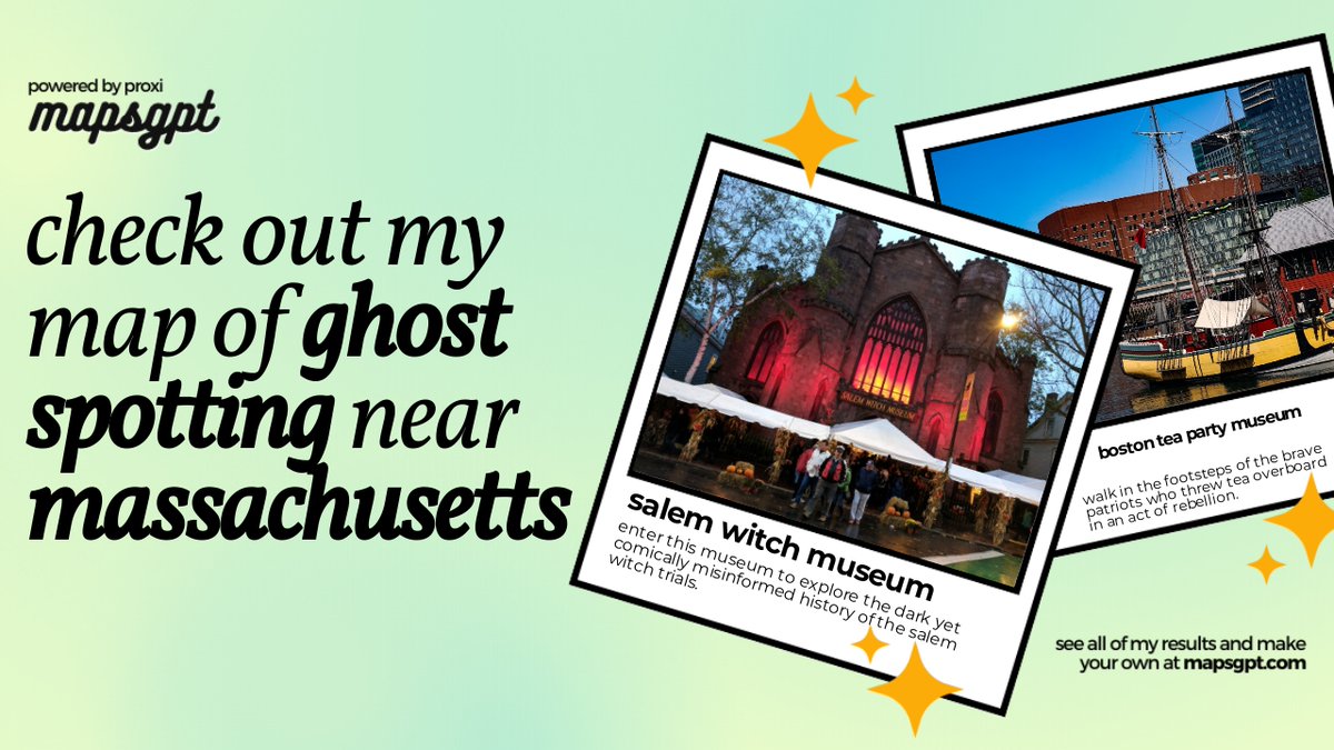 Proxi_Co's tweet photo. Our recent binge watch of Netflix's #Wednesday has us seeking out all things supernatural & Massachusetts is known to be home to some of the most #hauntedPlaces in the U.S. Check out these 10 locations for #ghostSightings & #haunts.
π https://t.co/kvACnZiDf1
#Proxi #MapsGPT https://t.co/vBQ6RZjGna