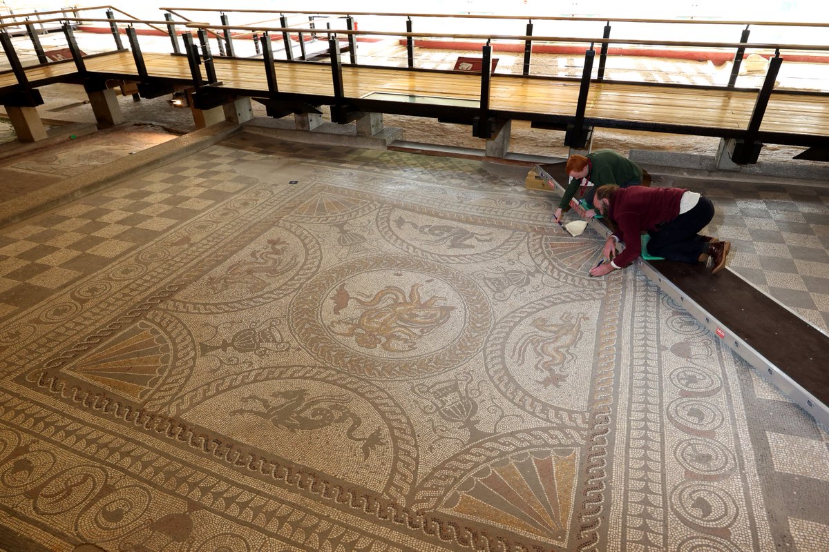 romanpalace's tweet photo. For #MosaicMonday here's a picture of some of our curatorial team (including #CuratorRob) delicately cleaning the Cupid on a Dolphin mosaic ahead of reopening this weekend
πΈ@Sussex_Society / @SSjpg
#Sussex #Heritage #RomanBritain #Archaeology #Conservation #MuseumsTwitter https://t.co/97mQipsl7I