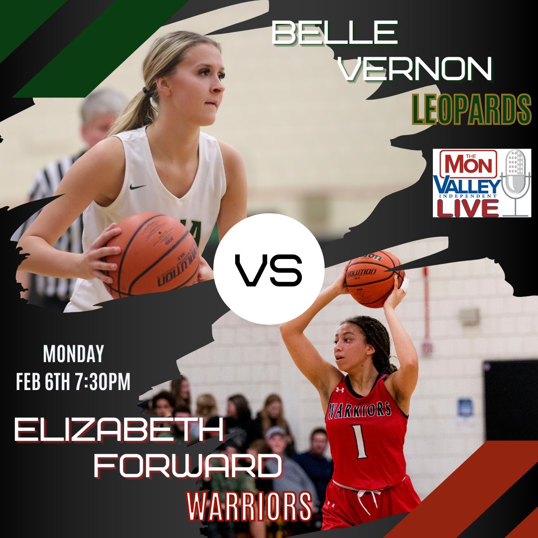 A giant section matchup tonight between the top two in the section tonight on MVI Live.

🏀: Belle Vernon 🆚 Elizabeth Forward 
📍EF
🕢 7:30 PM
🎙 <a href="/ALyons2631/">Alex Lyons</a> 
💻 webca.st/224700