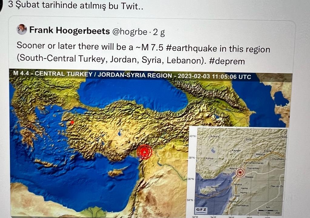 aertugral's tweet photo. 3 gün önce deprem olacağını Hollanda’lı bilim insanı bildiğini yazıyor bu konu hakkında ne düşünüyorsunuz? Biz neden tahmin edemiyoruz?@fatihaltayli https://t.co/zkg2GNxac2