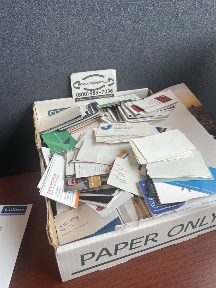 ggrochowski's tweet image. I just did the unthinkable.........I just recycled hundreds of business cards. The worst (best) part is I didn&apos;t even thumb through them. If they&apos;re not in my database by now, I don&apos;t need them. #gettingreadytomove