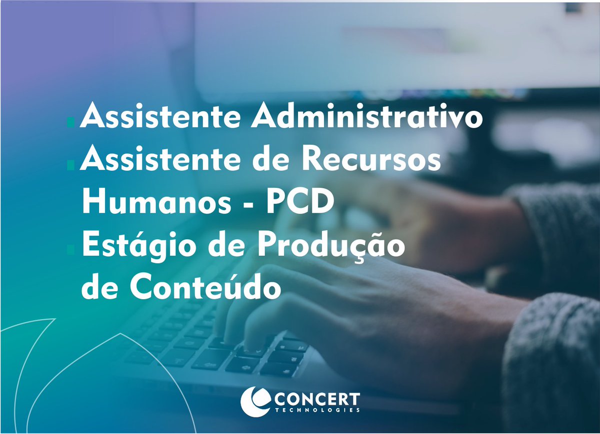 ConcertHiring's tweet photo. #Segundou com novas vagas abertas aqui na Concert. 

Acesse o link https://t.co/2IU9Zqw549 e se candidate.

#SomosCONCERT  #VagasAbertas #AssistenteAdministrativo #Assistente #AssistenteRH #Estagio #VagadeEstagio https://t.co/s0LMf2f1l9