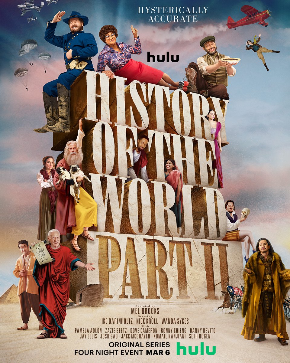 hotwonhulu's tweet photo. It's a four night event over 40 years in the making. Stream #HistoryoftheWorldPart2 March 6 on @hulu. What's your favorite quote from PART 1? https://t.co/7XkMtiPaSA