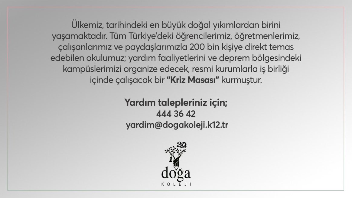 Doğa Koleji Kriz Masası ve Koordinasyon Ekibi Kuruldu

#deprem