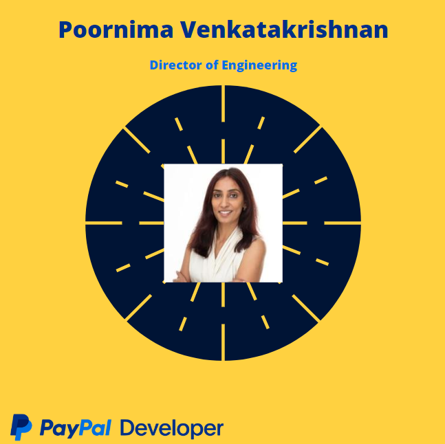 paypaldev's tweet image. We are back this week with Poornima Venkatakrishnan, Director of Engineering, for our #MeetTheTeam series spotlight. Poornima will talk about #PayPal #Payouts #platforms. Come join us this Friday.