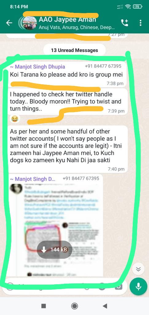 tarana2510's tweet photo. @SwatiJaiHind,THIS is HOW #Noida के “मर्द” Manjot Singh Dhupia & #JaypeeAman AAO भारत की बेटी का रोज़ाना चारित्रिक हनन करते हैं
#NCW complaint⬇️ Action taken?CC @sharmarekha @NCWIndia @julie_dutto @ikaveri @avc_201 @DarPallavi @rachitav22 @rupunkel @Ritupradeep2 @Intheprezent https://t.co/mrq9Mm7u8X