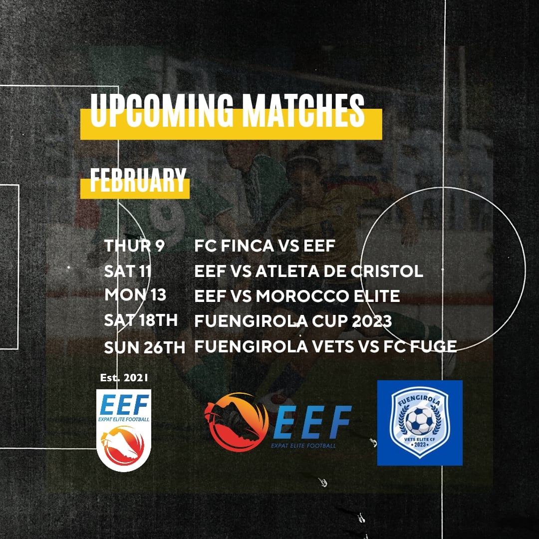 EefElite's tweet photo. Busy Month ahead for Expat Elite 🙌🙌⚽💯🔥🔥 #expatsclub #costadelsol #lovefootball #expats https://t.co/UF5bjYqSBj