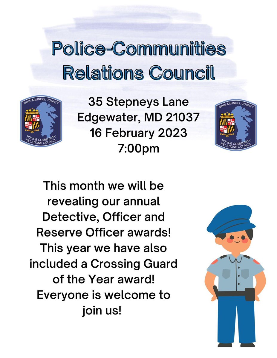PCRC_Southern's tweet photo. February is our awards month! We will be giving out our annual awards for Detective, Officer and Reserve Officer of the Year! This year we have also included Crossing Guard of the Year! Everyone is welcome to come out and congratulate them all! https://t.co/YEkVBBjSfY