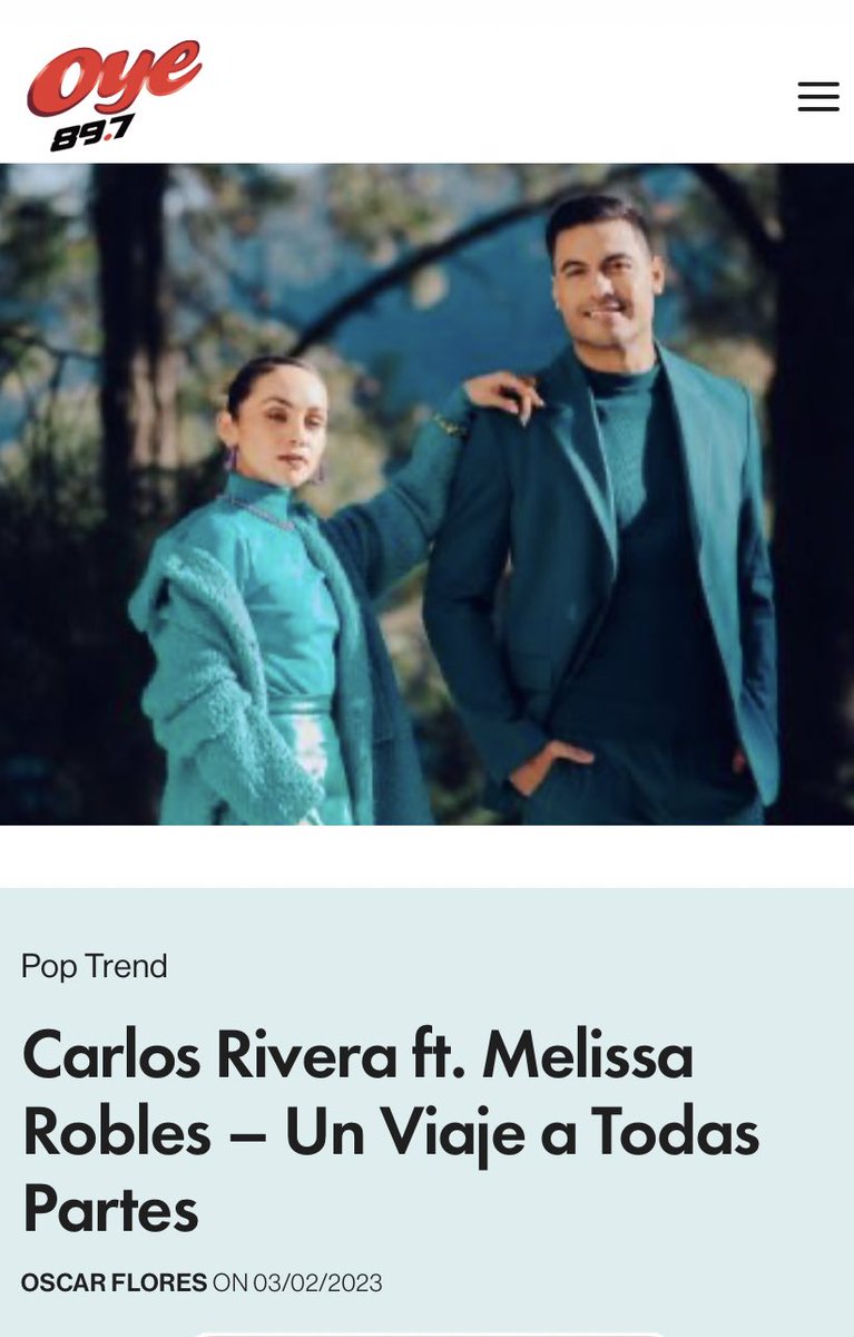 LupitaOnline_R's tweet photo. #Riverista A votar por #UnViajeATodasPartes de @_CarlosRivera ft @melissaLRC #PopTrend #oye897 @Oye897 @Online_RiveraP @LQCLRiveristas
https://t.co/t3SucbYm0D https://t.co/IpzrtlTWE2