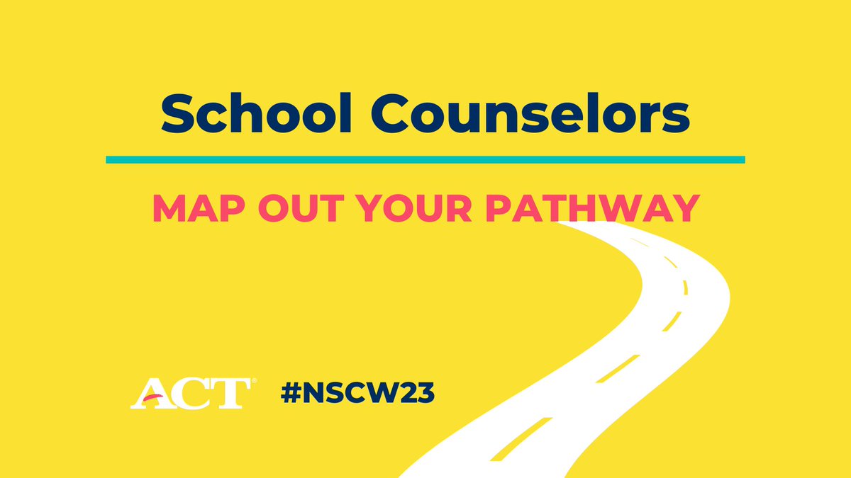 ACTStudent's tweet photo. Meet with your school counselor! They can help you map out your high school path and prepare for life after graduation. Be ready to discuss your interests, goals, and past grades. Learn more about ways your school counselor can help: https://t.co/GDb3I6660q #NSCW23 https://t.co/l8Bui5da62