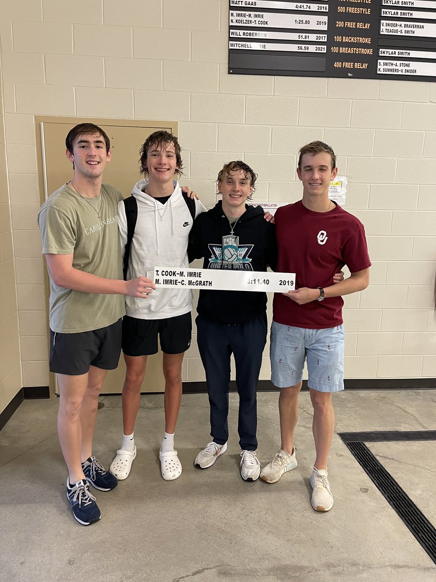 Foster_Aquatics's tweet photo. The new 400 free relay record holders for Foster: Coop, Tan, Jr, and Kyle 👏👏👏 https://t.co/fnbcjU6RiS