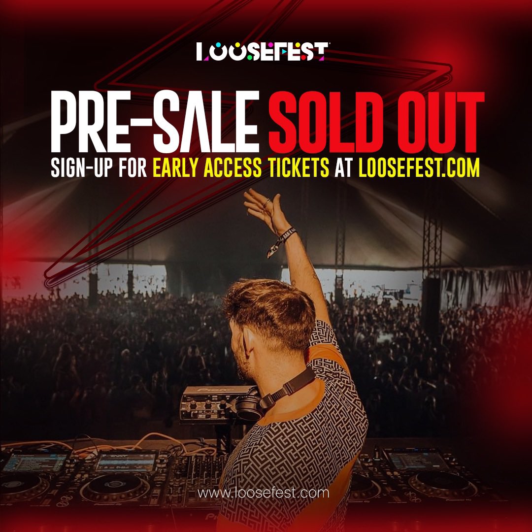 ⚡️❤️PRE-SALE SOLD OUT❤️⚡️

WOW, WHAT A RESPONSE!🤯

Full line-up dropping this weekend with all stages &amp; artists released😍🌈☀️

You guys can sign-up for early access tickets which will also give you priority to payment plans, weekend tickets &amp; VIP!

✨ loosefest.com ✨