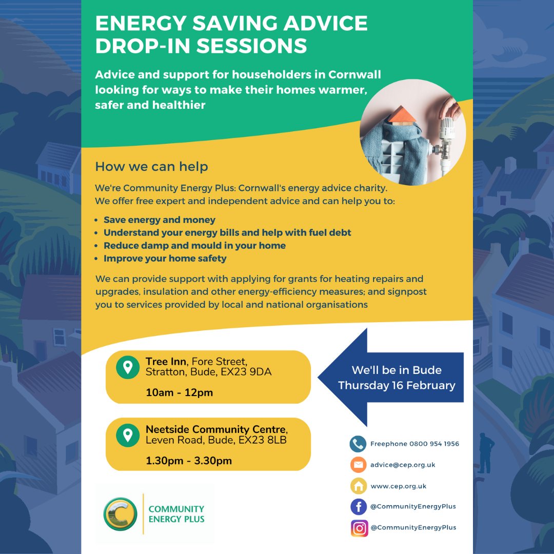 Bude Climate Partnership (@budeclimate) on Twitter photo Next Thursday, February 16, in Bude – Free and impartial advice from our partner <a href="/CEPCornwall/">CommunityEnergyPlus</a>  on how to cut your energy use to save money and the planet #warmCornwall Next Thursday, February 16, in Bude – Free and impartial advice from our partner <a href="/CEPCornwall/">CommunityEnergyPlus</a>  on how to cut your energy use to save money and the planet #warmCornwall
