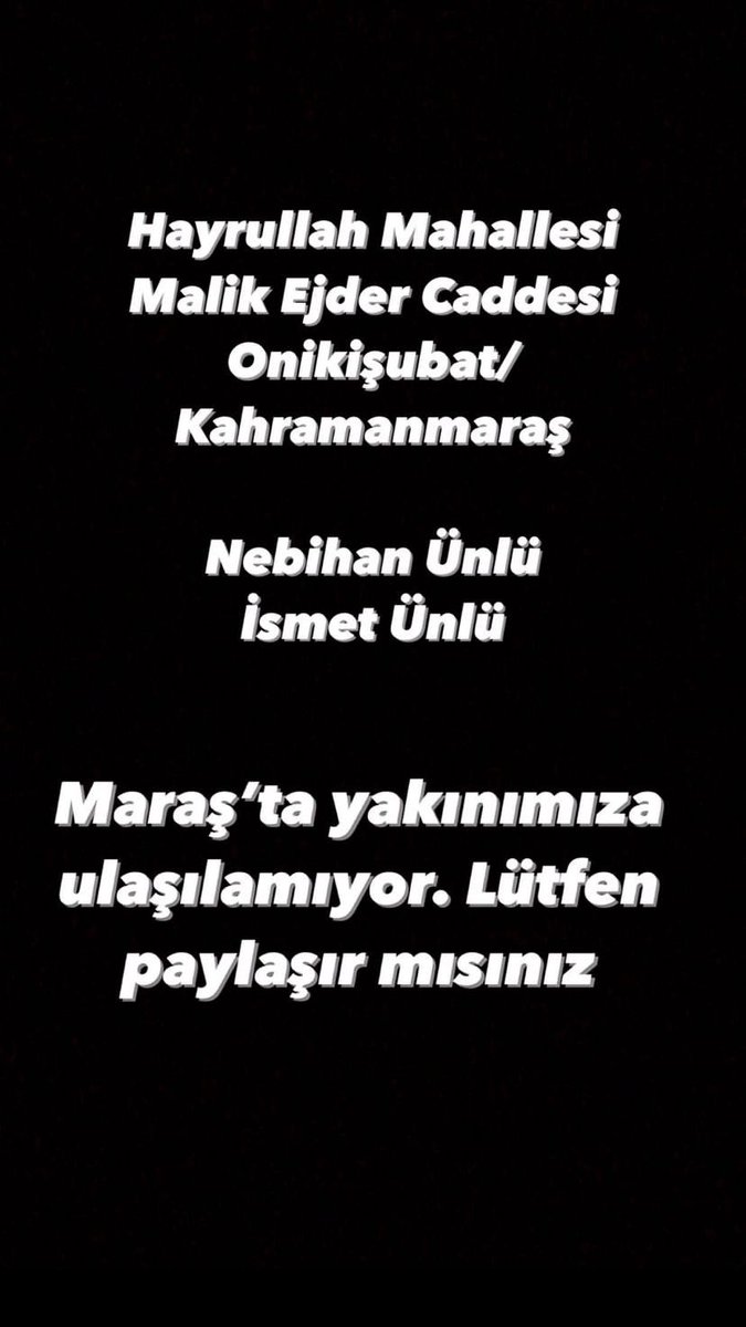 elifbsmy's tweet photo. Deprem anından beri haber alamıyoruz adres bilgisi olarak elimizde sadece bu var lütfen yayılmasına yardım edin çevreyi bilen orada olan birileri lütfen #deprem #Kahramanmaras https://t.co/UmHpwQVTS0
