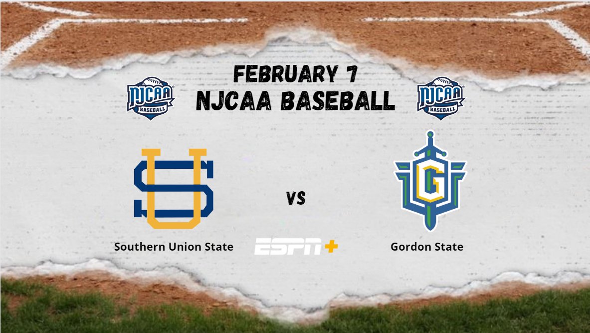 NJCAA Region 19 (@njcaaregion) on Twitter photo Southern Union State π Gordon State
π Tuesday., Feb., 07nd
β°2:00 PM
πΊ bit.ly/njcaaorgnetwork
<a href="/GordonState/">GordonStateCollege</a> <a href="/GordonStateBSB/">Gordon State College Baseball</a>
<a href="/JacksonAlford15/">Jackson Alford</a> <a href="/WesRynders/">Wes Rynders</a>
<a href="/Hgulledge0/">Hunter Gulledge</a> <a href="/dwightbanksjr/">DJ</a>
<a href="/zackthompson21/">Zack Thompson</a> Southern Union State π Gordon State
π Tuesday., Feb., 07nd
β°2:00 PM
πΊ bit.ly/njcaaorgnetwork
<a href="/GordonState/">GordonStateCollege</a> <a href="/GordonStateBSB/">Gordon State College Baseball</a>
<a href="/JacksonAlford15/">Jackson Alford</a> <a href="/WesRynders/">Wes Rynders</a>
<a href="/Hgulledge0/">Hunter Gulledge</a> <a href="/dwightbanksjr/">DJ</a>
<a href="/zackthompson21/">Zack Thompson</a>