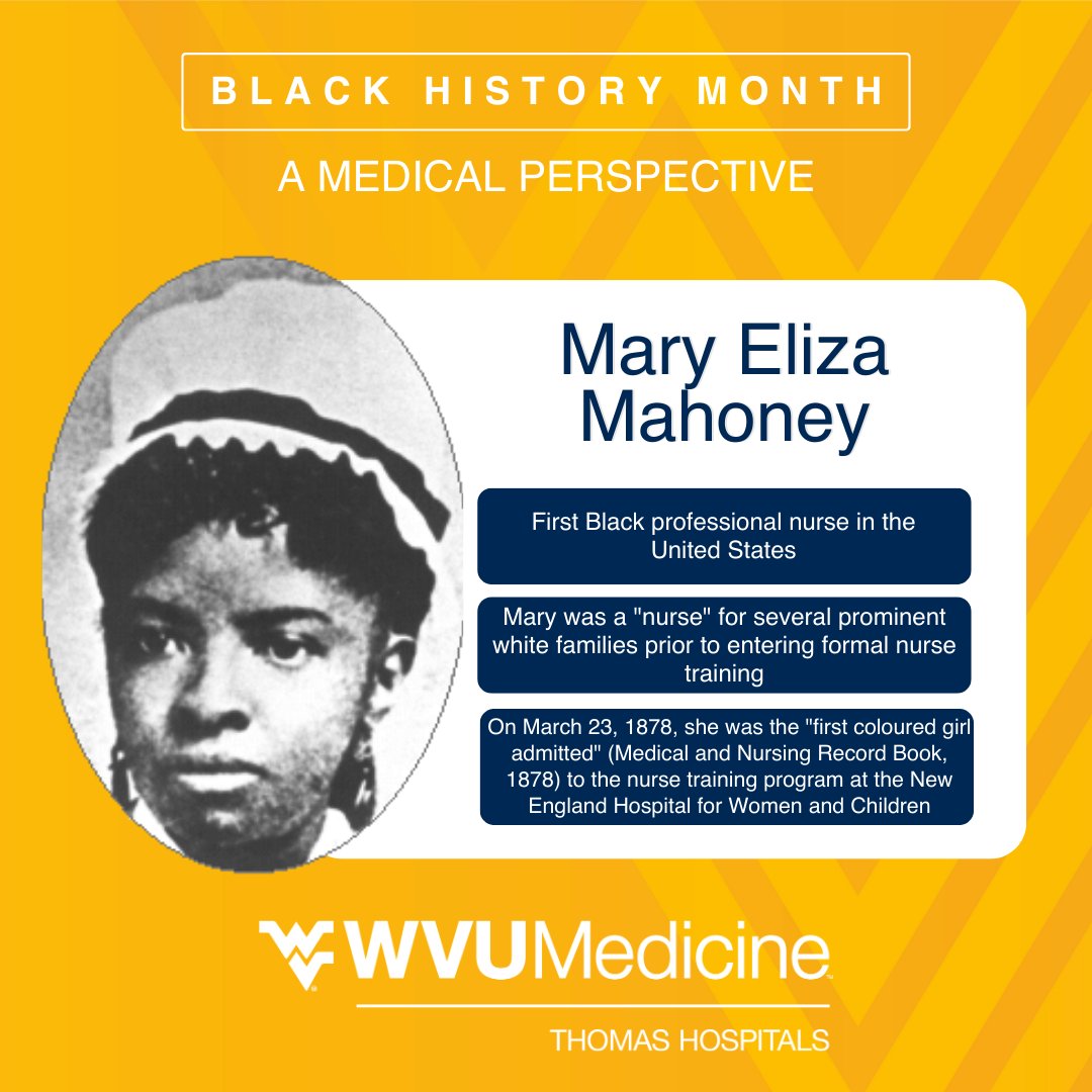 thomashopsitals's tweet photo. #BlackHistoryMonth - A Medical Perspective

Mary Eliza Mahoney - (1845-1926)

First Black professional nurse in the United States (1879) https://t.co/9Rq8QGfXwk