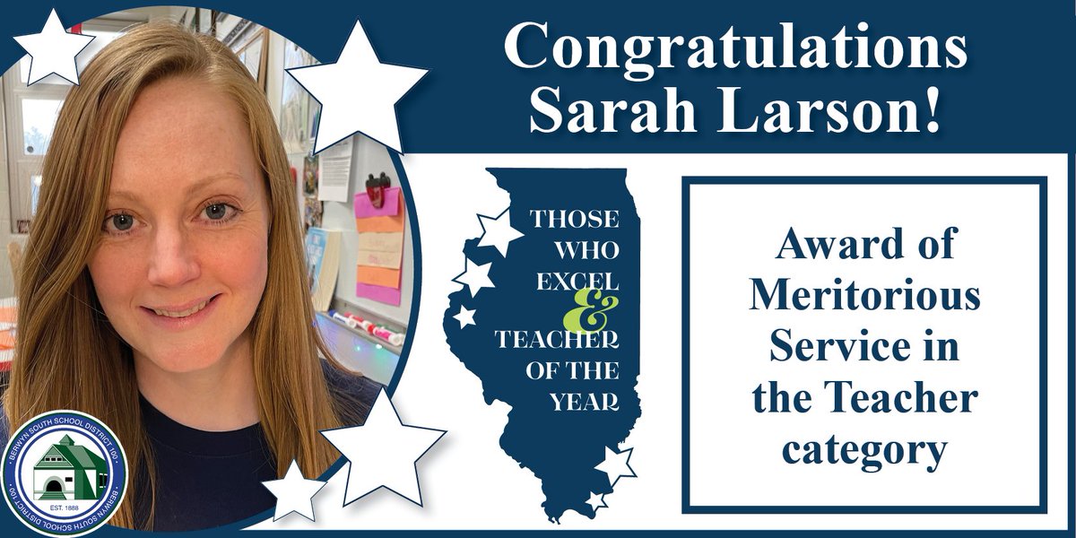 Berwyn South District 100 (@berwynsouth100) on Twitter photo Today we celebrate & congratulate Sarah Larson an ELA Teacher at <a href="/HeritageD100/">HeritageMiddleSchool</a>, for earning the <a href="/ISBEnews/">Illinois State Board of Education</a> Award of Meritorious Service in the Teacher category. Congrats on this amazing achievement. We are so happy to have you on our team supporting the students of Berwyn South. Today we celebrate & congratulate Sarah Larson an ELA Teacher at <a href="/HeritageD100/">HeritageMiddleSchool</a>, for earning the <a href="/ISBEnews/">Illinois State Board of Education</a> Award of Meritorious Service in the Teacher category. Congrats on this amazing achievement. We are so happy to have you on our team supporting the students of Berwyn South.
