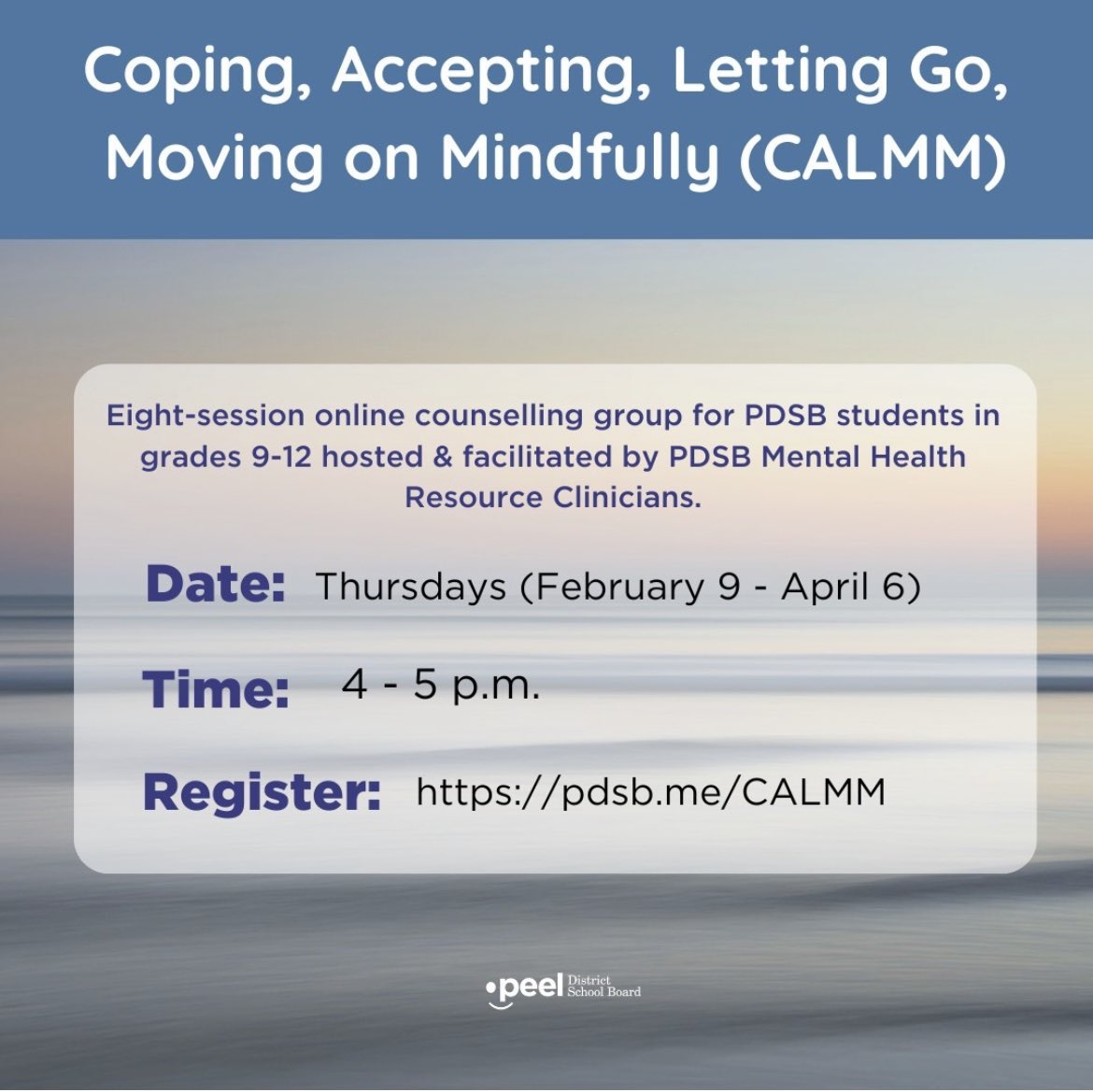 Space is still available in our CALMM counselling group, open to any gr. 9-12 <a href="/PeelSchools/">Peel District School Board</a> Ss 👉 bit.ly/CALMM23 Join us! #mentalhealth