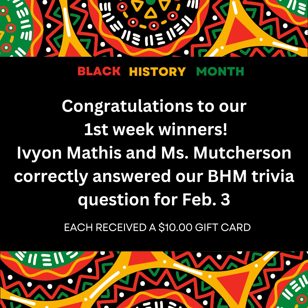 stormmediactr's tweet photo. Congrats to our first week BHM trivia question winners! @chamberlainhigh @chs_legacy @hubofschool https://t.co/gyfH1IajWl