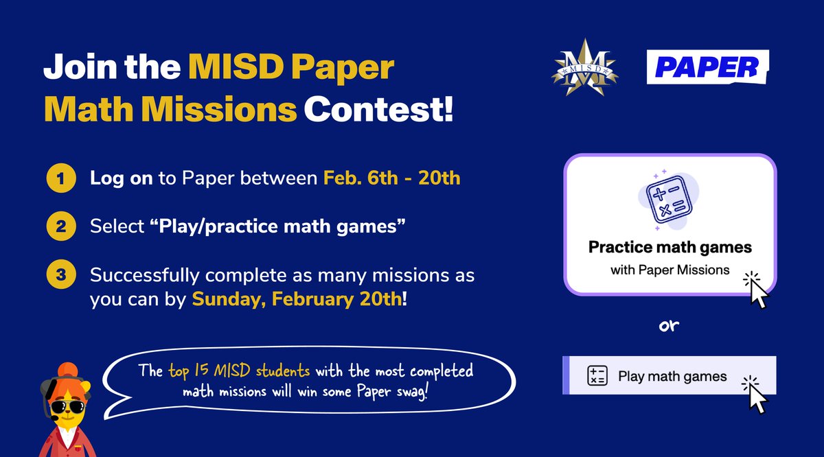 Teby_Paper's tweet image. Exciting news for @RalphHPoteetHS students! We're running a Paper Math Contest! Complete the most missions and you could be one of the top 15 to win some amazing Paper Swag! #mathcontest #studymotivation 💻🎉