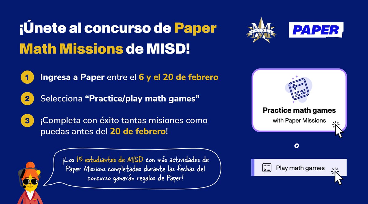 Teby_Paper's tweet image. Exciting news for @RalphHPoteetHS students! We're running a Paper Math Contest! Complete the most missions and you could be one of the top 15 to win some amazing Paper Swag! #mathcontest #studymotivation 💻🎉