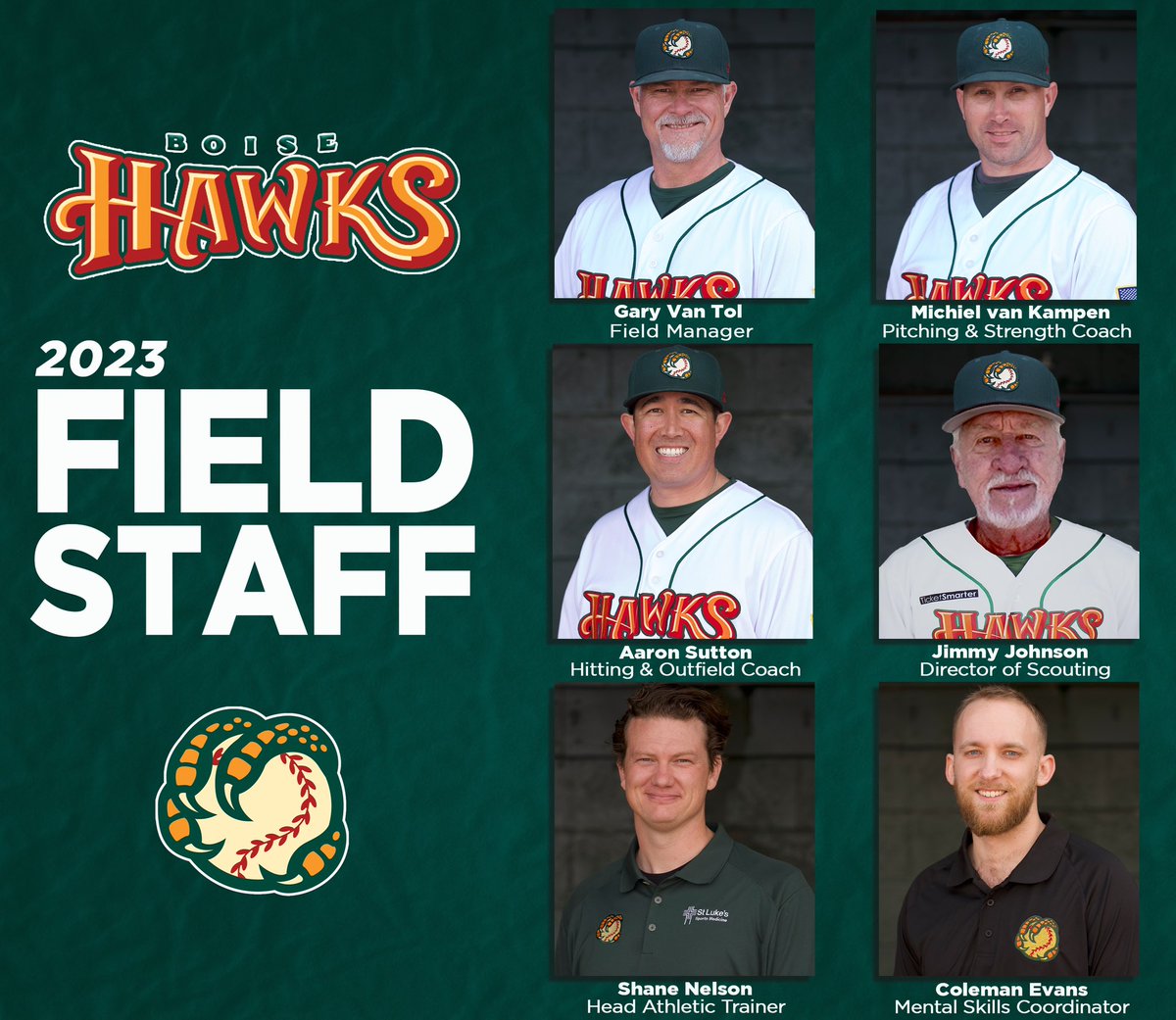 BoiseHawks's tweet photo. Last week we announced our final new signee of the 2023 season and our completed roster.
Today we would like to recognize our Field Staff for the 2023 season!
Gary & the Gangโพ๏ธ https://t.co/FWlulKqzre