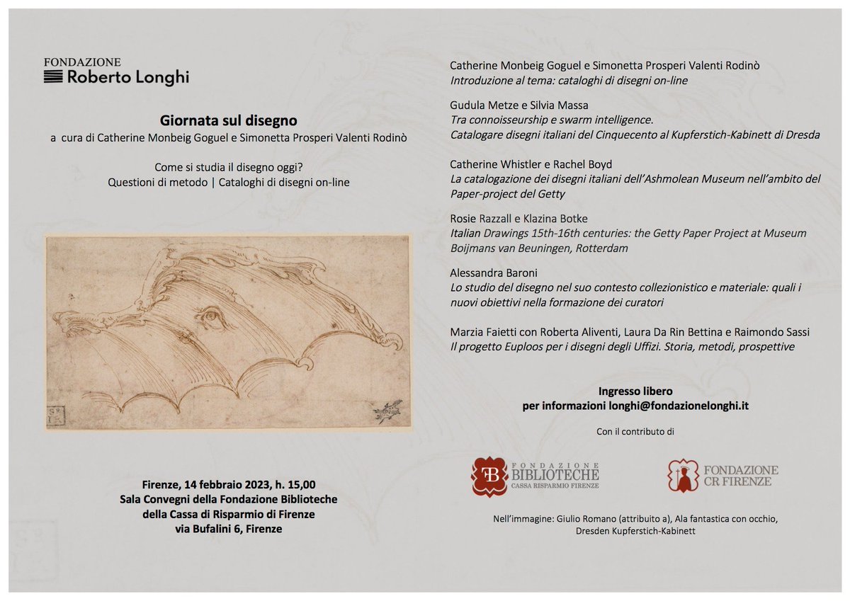 GettyFoundation's tweet photo. For drawings lovers in Italy, you're invited to attend a Drawings Day on 2/14 hosted by Fondazione Roberto Longhi.

Several of our #PaperProject-funded fellows and project leads/participants will present.

For info, email longhi@fondazionelonghi.it https://t.co/G2pjY24o0f