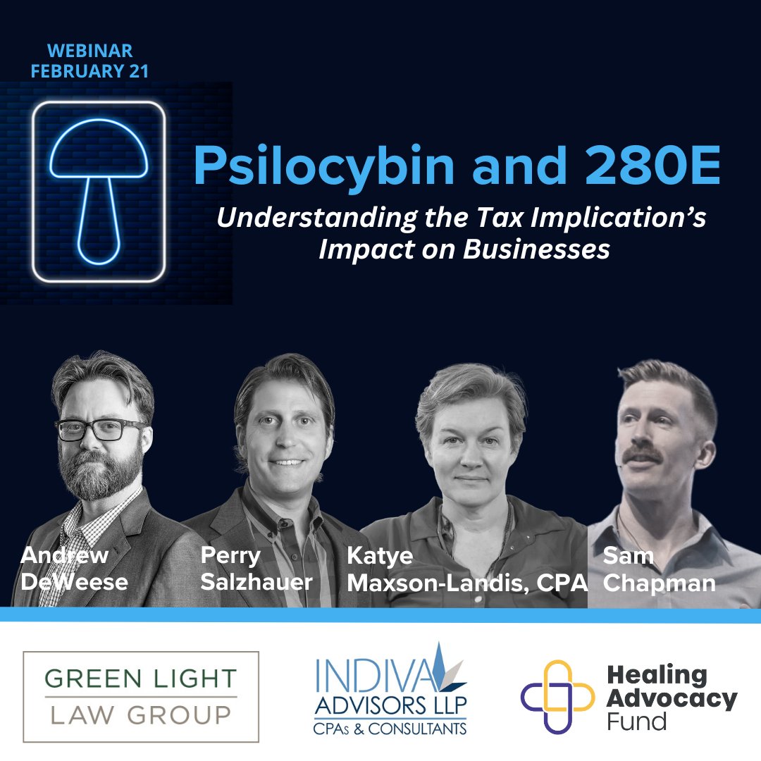 GreenLightLaw_'s tweet photo. Join us on February 21st for a deep dive into 280E and its potential impact on newly forming psilocybin businesses. Register here: https://t.co/RcfR5mc5IO #psilocybin #oregon #280E https://t.co/xAj2Cv5nZs