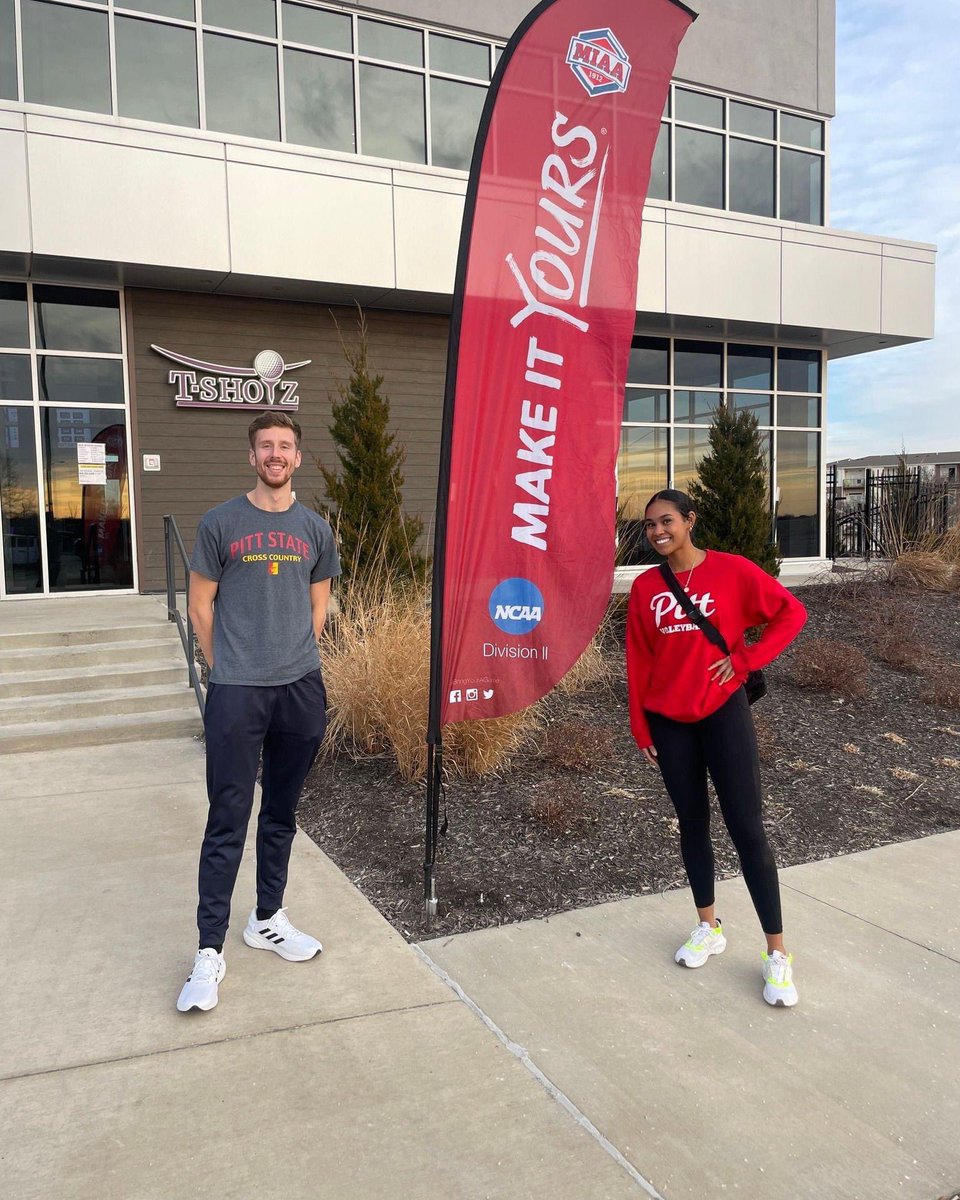 PittStGorillas's tweet photo. Pitt State volleyball player Jayden Sanford and cross country/track athlete Matt Wilson are representing #GorillaNation at the 2023 @TheMIAA Student-Athlete Advisory Committee Summit!    #oagaag https://t.co/d3vUoWFj2D