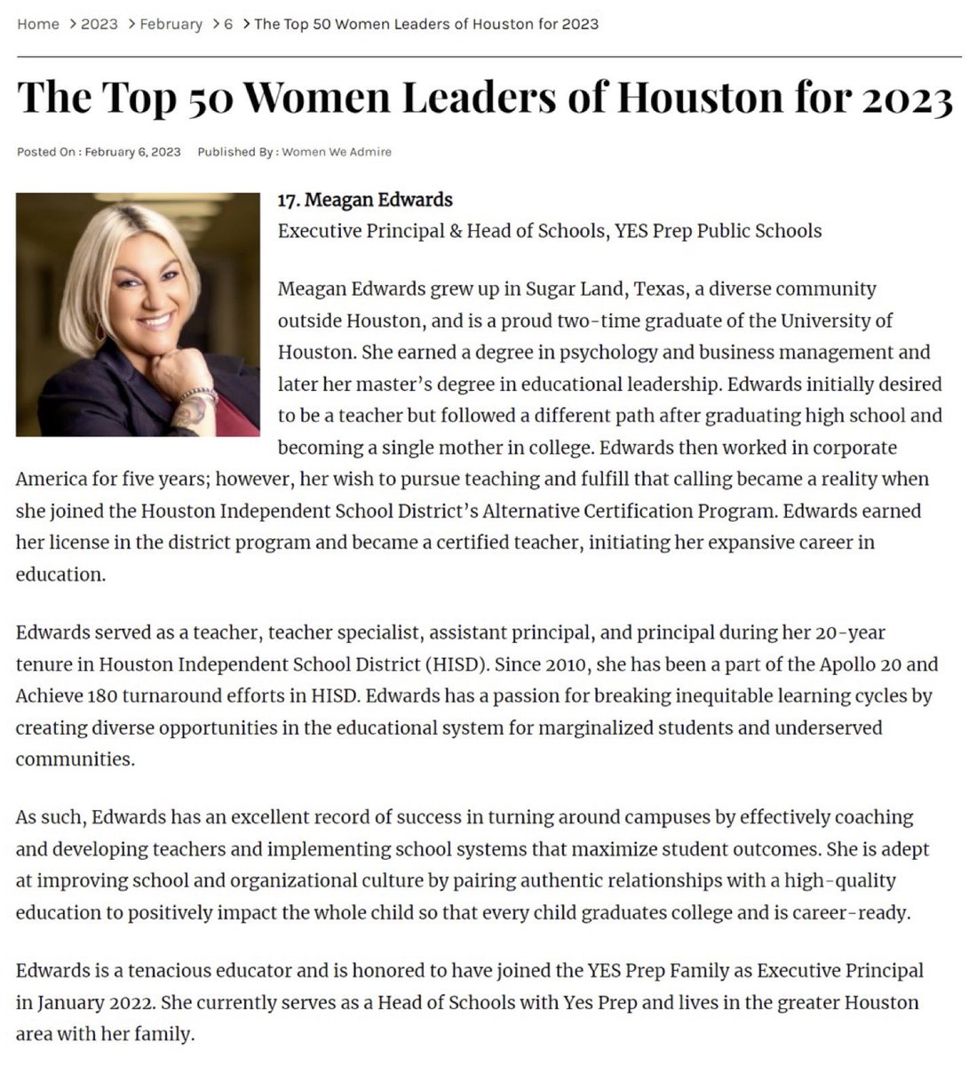 Aileen Castro (@_wakeprayslay) on Twitter photo Wow! 🤩 Just in case you haven’t seen it yet, check out <a href="/meagprinciPAL/">Meagan Edwards Harris</a> featured on The Women We Admire!! Eggy, we are so incredibly proud of you and have no doubt you will continue to thrive. 💕 #SHero #GetLikeHer #Goals
Link: thewomenweadmire.com/2023/02/06/the… Wow! 🤩 Just in case you haven’t seen it yet, check out <a href="/meagprinciPAL/">Meagan Edwards Harris</a> featured on The Women We Admire!! Eggy, we are so incredibly proud of you and have no doubt you will continue to thrive. 💕 #SHero #GetLikeHer #Goals
Link: thewomenweadmire.com/2023/02/06/the…