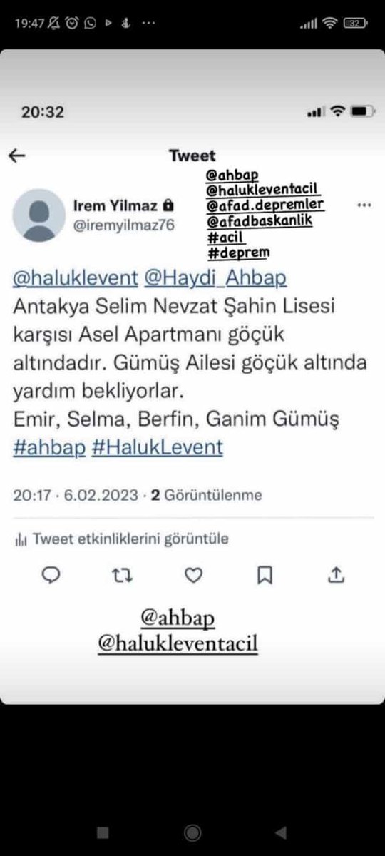 MedihaBerkkan's tweet photo. @haluklevent @ahbaphatay @AntakyaBld @BabalaTv @AFADHatay @OguzhanUgur @cuneytozdemir @fatihaltayli lütfen yardım edin ulaşamıyoruz durumları hakkında bilgimiz yok umudumuz olmanızı istiyoruz lütfen https://t.co/wTZOsoxJAD