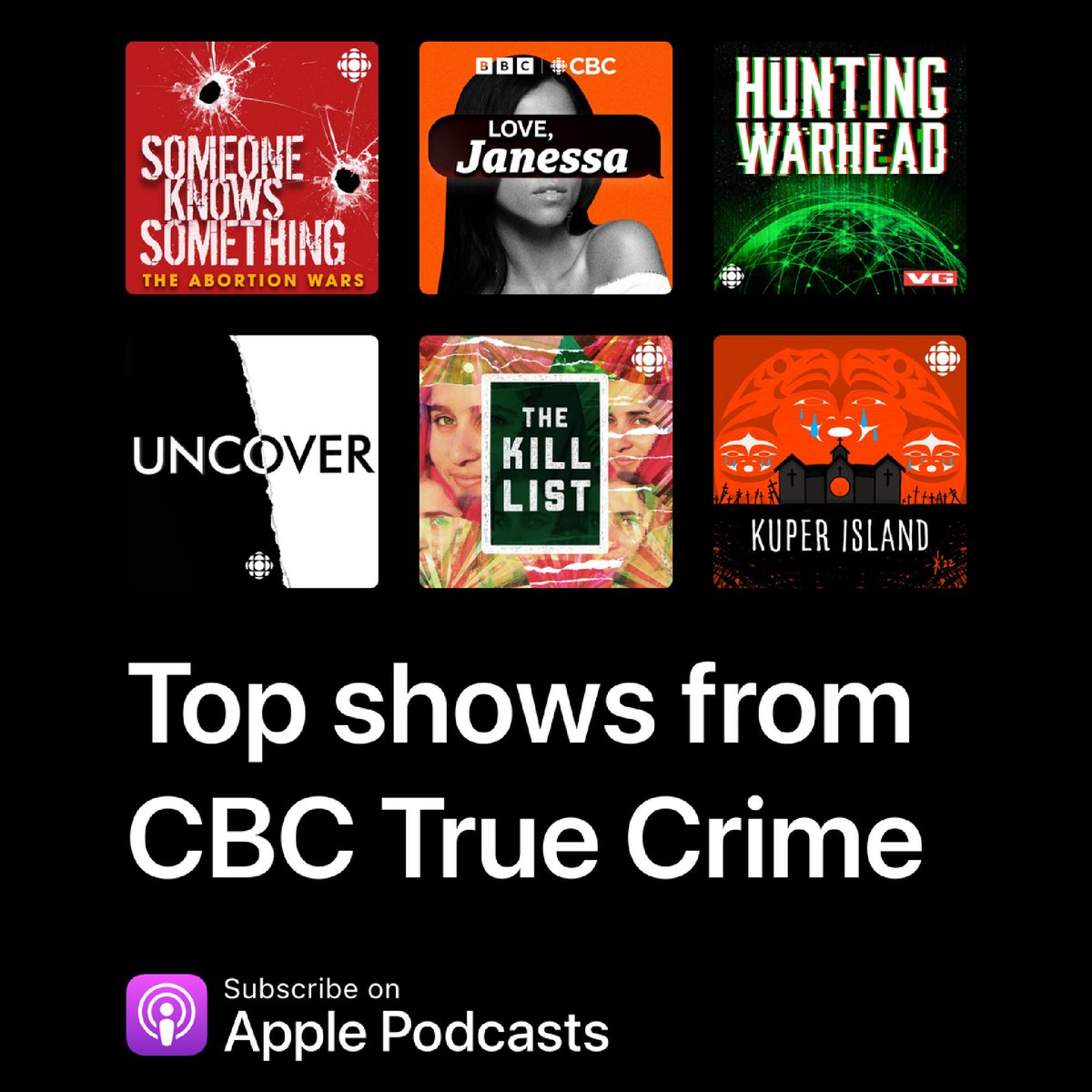 📢 ATTENTION TRUE CRIME LISTENERS! 🎧

Starting today, listeners in Canada, the U.S. and beyond can access our entire investigative catalogue ad-free by subscribing to the channel on <a href="/ApplePodcasts/">Apple Podcasts</a>. You'll get early access to new releases too: apple.co/cbctruecrime